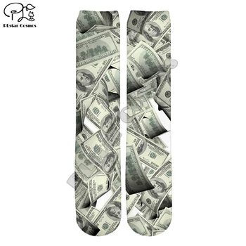 Naujausia 3D Atspausdintas dolerių kojinės pinigų juokingas mielas medvilnės vyrų ilgos kojinės unisex ponios harajuku atsitiktinis kojinės MON-009