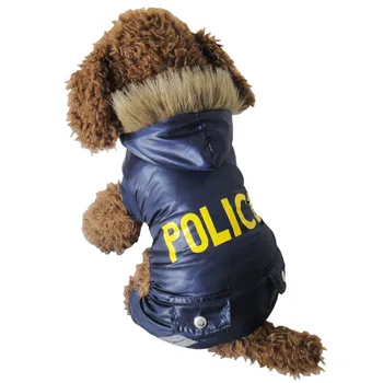 Naujo Dizaino Keturių Kojų Policijos Stilius Naminių šunų žiemos Paltai Mažas Šuniukas Gobtuvu Kailio Šunys, Drabužiai