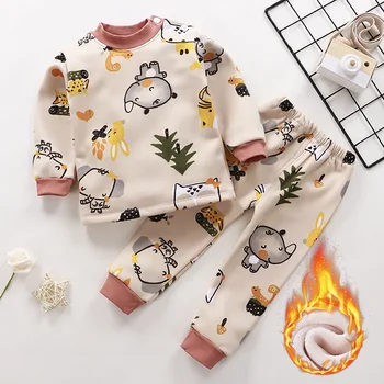 Naujų 2020 m. Vaikų Berniukų Tirštėti Pajama Komplektai Cartoon O-Kaklo Marškinėliai Topai su Kūdikių Kelnės Mergaitėms, Rudenį, Žiemą Šilta Miego Drabužiai