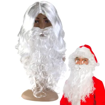 Naujųjų Metų Deluxe Balta Santa Fancy Dress Kostiumai Vedlys Perukas ir Barzda Nustatyti Kalėdų Helovinas