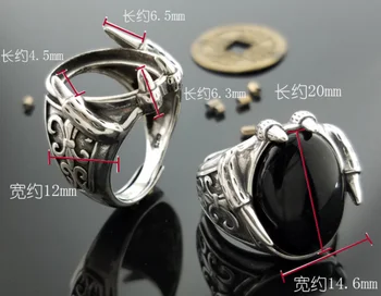 Nekilnojamojo 925 Sidabro Juoda Granatas S925 žiedas Vyrams Letenas Mados Atidaryti Dydžio žiedas Sidabro Tailando Sidabro Papuošalai