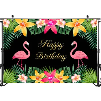 NeoBack Pink Flamingo Gimtadieniu Fonas Juodas Fonas, Gėlių Vaikų, Suaugusiųjų Gimtadienio Reklama Backdrops