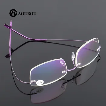 Nerūdijančio plieno atminties Frameless akiniai Skaitymui Danga objektyvas Super-elastingas, Plonas kojų Ultralight +300 Svoris 12g 7 spalvų AB915