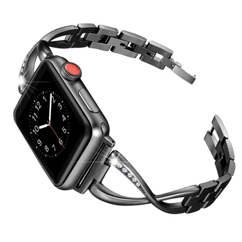 Nerūdijančio plieno diamond Watchband apple watch band 44mm 40mm iwatch serijos 6 5 4 3 2 1 42 38mm SE aksesuarai, Apyrankės dirželio