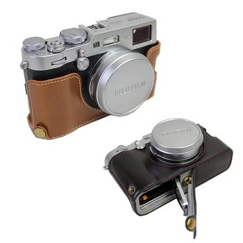 Nešiojamų PU Oda atveju Pusė kūno Padengti FUJI Fujifilm X100F X100V Fotoaparato Krepšys, apsauginis apvalkalas Su Baterija Atidarymas