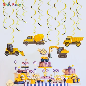 Nicro PVC Geltona Ekskavatorius Krautuvas Temą Vaikų Gimtadienio Ornamentų Spiralės 