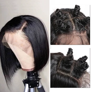 Nėriniai Priekiniai Žmogaus Plaukų Perukai Trumpas Bob Perukas Moterų Brzailian Žmogaus Plaukų Perukai Prieš Nupeštos Valsčiaus Balinti Mazgų Remy Plaukų
