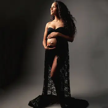 Nėščių Moterų Nėriniai Priekiniai Ritininės Ilgas, Maxi Motinystės Suknelė Suknelė Fotografijos Rekvizitai