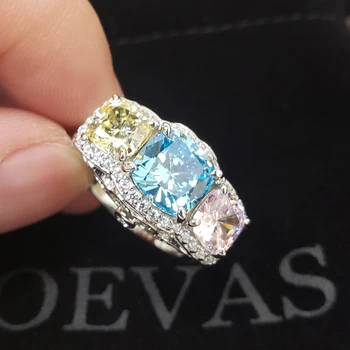 OEVAS 925 Sterlingas Sidabro Putojantis Akvamarinas yra didelių Anglies, Deimantų Žiedai Moterų Dalyvavimas Vestuves Fine Jewelry