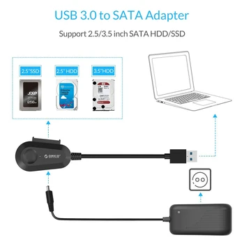 ORICO USB 3.0 prie SATA Konverteris Adapterio Kabelis, skirtas 2.5/3.5 colių Kietasis Diskas HDD/SSD su 12V2A Maitinimo Adapteris - Black (35UTS)