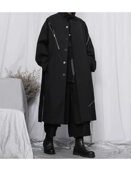 Originalus naujas švarkelis, vyriški ilgi paltai Yamamoto vėjo tamsiai nereguliarus užtrauktukas projekto 