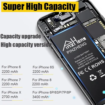 PINZHENG Didelės Talpos Bateriją, Skirta iPhone 6 6S 7 8 Plus X Pakeitimo Bateria 