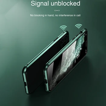 PMXBT Dvipusis Grūdintas Stiklas Atveju iPhone, 11 Pro XS Max XR X 8 7 Plus SE 2020 Metalo Magnetinių Adsorbcijos apsauginis Dangtis