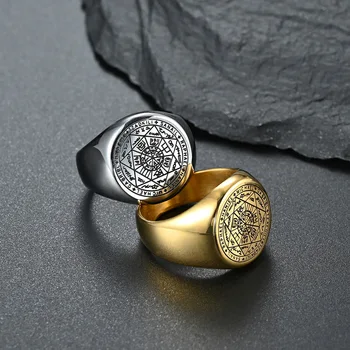 Pagrindiniai Saliamono Žiedai, Nerūdijančio Plieno, Plomba Septynių Archangels Žiedas Amuletas Vyrų Papuošalai