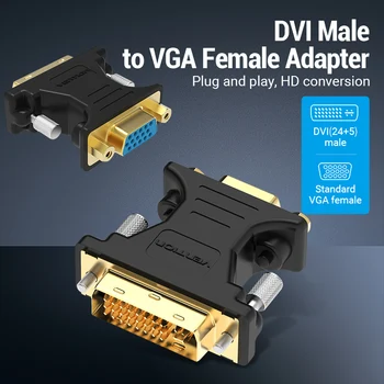 Paj DVI VGA Dvikryptis Adapteris DVI-I 24+5 Male VGA Female Kabelio Jungtis, Keitiklis HDTV Projektorius DVI į VGA karšta
