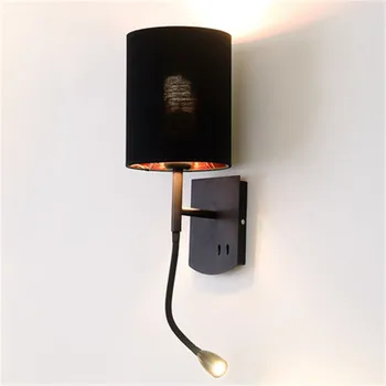 Paprasta Modernaus Stiliaus Jungiklis Skaitymo LED Sienų apšvietimo Įranga Sukasi Naktiniai Sienos Lempos Audinio Atspalvis Sienos Sconce Namo Apšvietimas