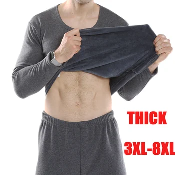 Plus size šilumos apatiniai vyrams ruduo žiema medvilnės storio super minkštas storas, purus šiltas ilgai johns marškinėliai+kelnės apatiniai rinkinys