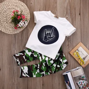 Pop Bamblys Baby Vaikų Berniukų Drabužius, Topai marškinėliai Camo Kelnės Komplektus Nustatyti 2016 NAUJAS Mados