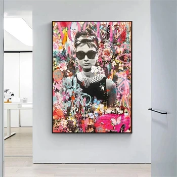 Pop Grafiti Meno Audrey Hepburn Portretas Fonai Gatvės Meno Įžymybių Plakatas Drobės Tapybos Sienos Nuotraukas Kambarį Dekoro