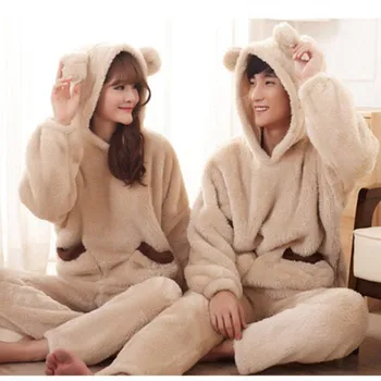 Pora Pižamos Moterims Vyrai tirštėti atsitiktinis animacinių filmų pižama 2020 m. Žiemos Flanelė Sleepwear Pižama ilgomis Rankovėmis Homewear