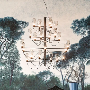 Postmodernios Geležies Stiklo Art Deco Liustra Apšvietimo, Pakabos Šviestuvas Lampen Blizgesio Už Fojė