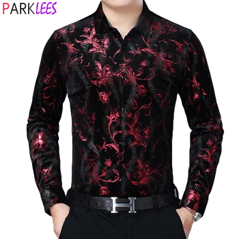 Prabangių Gėlių Aksomo Suknelė Marškiniai Vyrams 2020 M. visiškai Nauja, Slim Fit Long Sleeve Veliūras Marškinius Vyras Atsitiktinis Socialinės Marškinius Vyras Camisas 4XL
