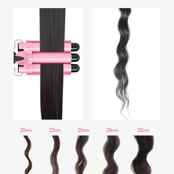 Profesionali Plaukų Garbanoti Geležies Triple Barelį Rožinė LCD Hair Curler Lygintuvai Lazdele Banga Automatinė Keramikos Plaukų Styler Stilius Įrankiai