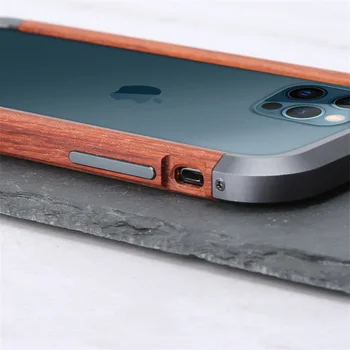 R-TIESIOG Aliuminio, Metalo, Medienos Bumper Case for iPhone 12 11 Pro Max X 7 8 XR XS MAX SE 2020 m., Plonas, Natūralios Medienos Prekės Telefono Dangtelį
