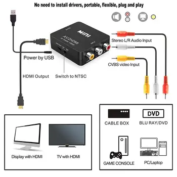 RCA HDMI, AV ir HDMI GANA 1080P Mini RCA Composite CVBS AV ir HDMI Vaizdo Garso Keitiklis Adapteris, Suderinamas PAL, NTSC, SECAM M N