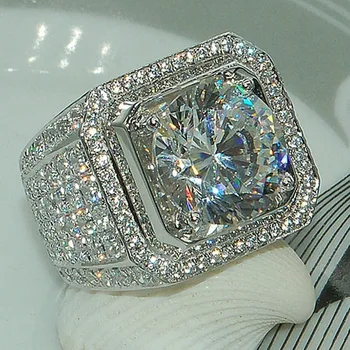 RE Prabangus Visiškai Kristalų Didelis Akmuo AAA Kubinių Zirconia Žiedas Vyrams Vyrų Metalo Padengti Cirkonis Žiedai Dydis 8#-13# S20