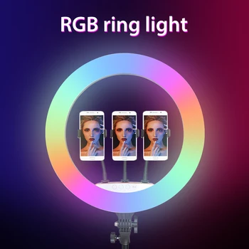 RGB Spalvinga Šviesos Žiedas 18 colių 45 cm Trikojis Stovas Telefono Įrašą Turėtojas Selfie Lempos Vaizdo Live Fotografija Apšvietimo Ringlights