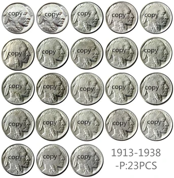 RINKINYS 1913-1938 67pcs Buffalo Nikelio Penkių Centų Monetų Kopijos