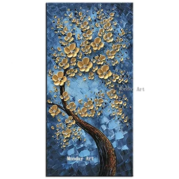 Rankomis Dažyti Tekstūra Paletės Peilis Golden Flower Aliejus, Tapyba gėlių sienos meno Šiuolaikinės Drobė Sienos Meno Kambarį Dekoro Nuotrauką