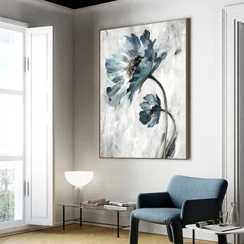 Rankomis dažyti abstraktus, aliejus, tapyba, modernus minimalistinio Šiaurės abstraktus mėlyna gėlių kambarį didelis dekoratyvinis dažymas FHY014