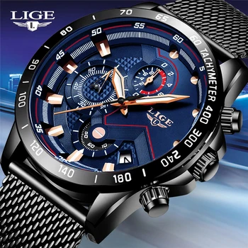 Relojes Hombre LIGE High-end dizaino verslo kvarco Žiūrėti Vyrų Tinklinio Visiškai Plieno, atsparus Vandeniui Sporto Chronograph vyriški Laikrodžiai Vyras