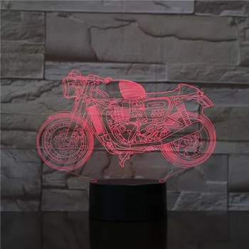 Retro Motociklų 3D Naktį Šviesos diodų (LED) Lempą, Namų Naktiniai Apdailos pagrindiniai kištukiniai naktinių lempų lizdai RGB Daugiaspalvis Keisti Touch Nuotolinis Jungiklis, Baterijos
