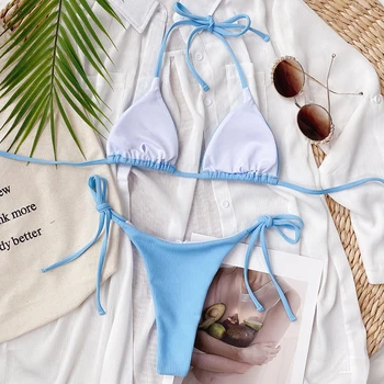 Riseado Push Up Bikinis Nustatyti 2021 Swimsuit Moterys, Apynasrio Maudymosi kostiumai biquini Kaklaraištis-juosmens Paplūdimio Drabužiai Micro Bikini Vasaros Maudymosi Kostiumas