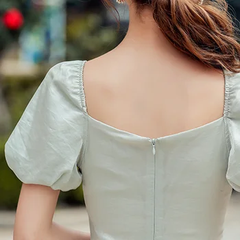 Romantika Elegantiškas Šalis Suknelė 2020 Metų Vasaros Paprasta Paprasto Kvadrato Apykaklės Sluoksniuotos Rankovėmis Temperamentas Anglija Stiliaus Suknelė Moterims