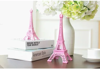 Romantiška Rožinė Paryžiaus 3D Eifelio Bokštas modelis Lydinio Eifelio Bokštas Metalo amatų Vestuvių centerpieces stalo puošmena