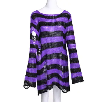 Rosetic Streetwear Gotikos Džemperis Moterims Puloveriai Dryžuotas Trikotažas Prarasti Žiemos Megztiniai Skylę Atsitiktinis Džemperiai Ilgai Viršūnės