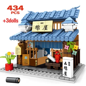 SEMBO Miesto Japanes Gatvės Kukulis Maisto Parduotuvė Kūrėjas Blokai Peržiūrėti Restoranas Namas Modelio Duomenys Plytų Žaislai Childre
