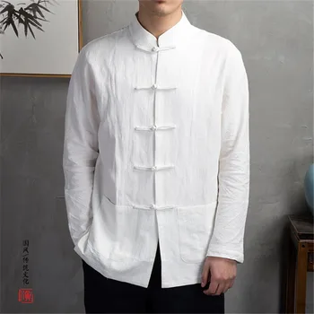 SHIFUREN 2019 m. Pavasarį Vyrų Medvilnės Skalbiniai, Marškiniai Kinų Tradicija ilgomis Rankovėmis Vyrų Socialinės Marškinėliai Minkštas Kvėpuojantis Viršūnes Palaidinė