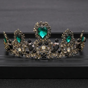 Senovinių Vestuvių Karūnos Plaukų Aksesuarų, Žalia Kalnų Krištolas Crystal Crown Lankelis Karalienė Šukuosena Bridal Crown Plaukų Aksesuarai