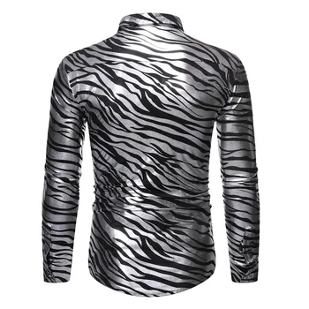 Sidabro Zebras Dryžuotas Spausdinti Marškinėliai Vyrams 2019 Naktinis Klubas Slim Fit Long Sleeve Mens Suknelė Marškiniai Šalis Vestuvių Smokingas Marškinius Vyras Camisa