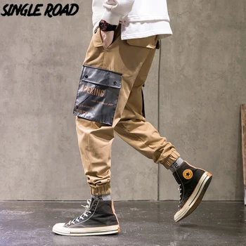SingleRoad Mens Krovinių Kelnės Vyrams Mados 2020 Chaki Poilsiu Hip-Hop Korėjos Stiliaus Japonų Streetwear Kelnės Baggy Kelnės Vyrams