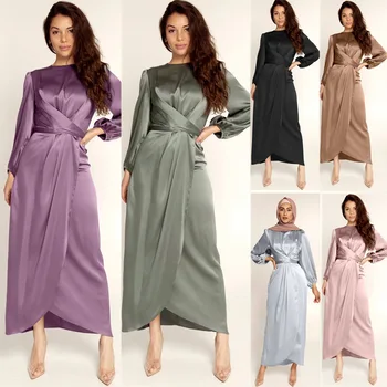 Siskakia Tvarstis Satino Abaja Dubajus Turkija Maxi Suknelė Moterims Arabų Musulmonų Europos, Amerikos Ir Islamo Drabužių Kietas Ilgomis Rankovėmis