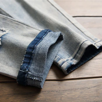Sokotoo Vyrų derliaus karpis siuvinėjimo kratinys džinsai Slim fit straight ruožas džinsinio audinio kelnės