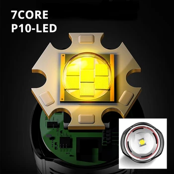 Super Galingas 7Core P10 LED Žibintuvėlis USB Įkrovimo Taktinis Žibintų Zoom Fakelas Linterna Naudoja 18650 Bateriją Lauko Lanterna