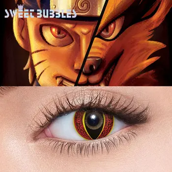 SweetBubbles Devynių Uodegų Naruto Kontaktiniai Lęšiai Anime Cosplay Geltona Raudona Spalva Helovinas Cat Eye Objektyvas 2vnt/pora