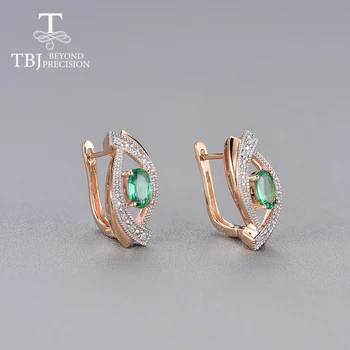 TBJ, 14 KARATŲ tikru auksu deimantų Auskarai su natūraliu smaragdas ovalo 4*6 mm spalvinga brangakmenių bauda papuošalai moterims kasdien dėvėti papuošalai